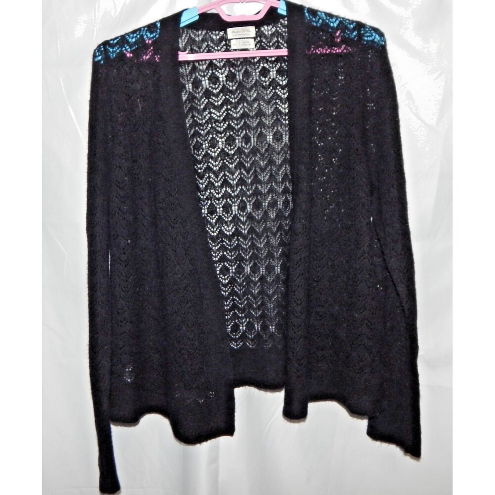 Meadow Rue By Anthropologie Women Black Open Cardigan Merino Wool Alpaca Sz XL